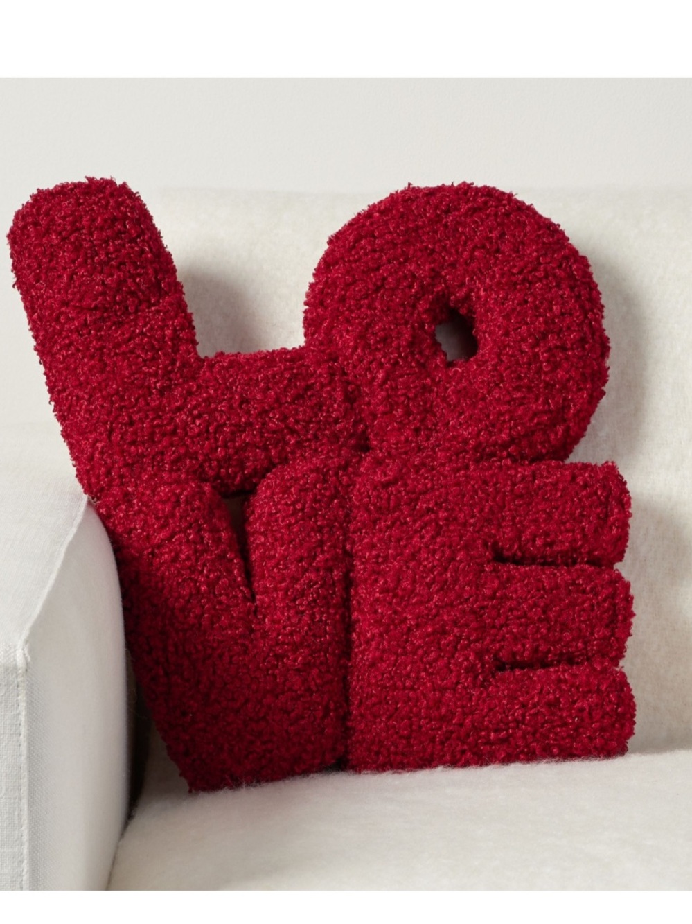 Pottery Barn RARE Love Letter Sherpa Pillow 17" x 14", Deep Red Boucle